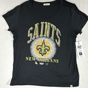 '47 Women's New Orleans Saints NFL Graphic Crew Neck Cotton T-Shirt Black XL